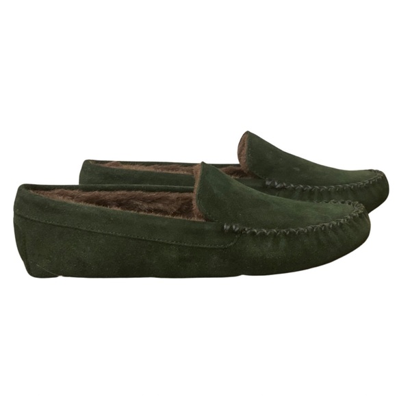 Lands' End Shoes Lands End Slippers Green With Brown Fur Inside